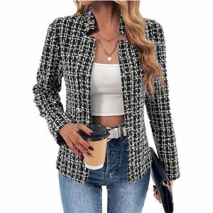 Mina Self Tweed Blazer Black and White Size M